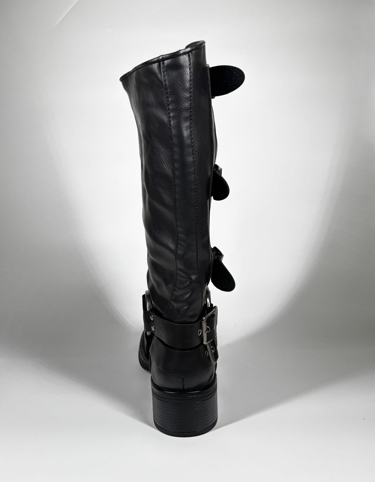 Stivali Biker Alti 'Rebel' con Fibbie Multiple in Similpelle - Nero