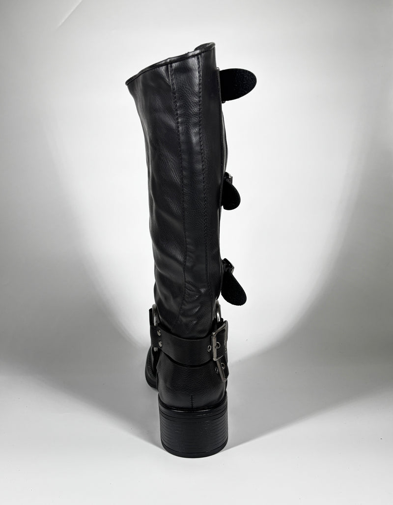 Stivali Biker Alti 'Rebel' con Fibbie Multiple in Similpelle - Nero