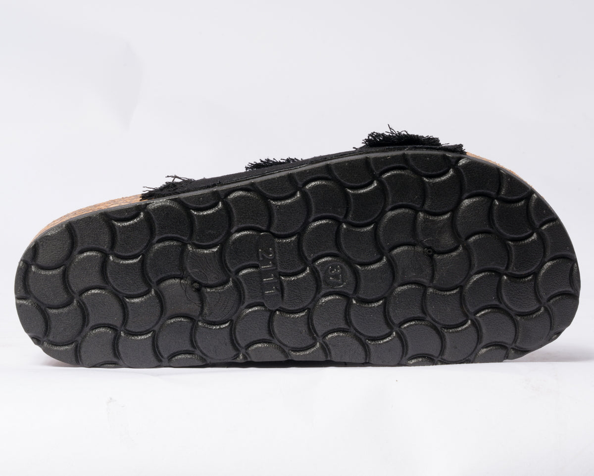 Sandalo con doppia fibbia regolabile in tessuto jeans - Nero