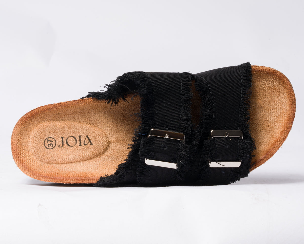 Sandalo con doppia fibbia regolabile in tessuto jeans - Nero