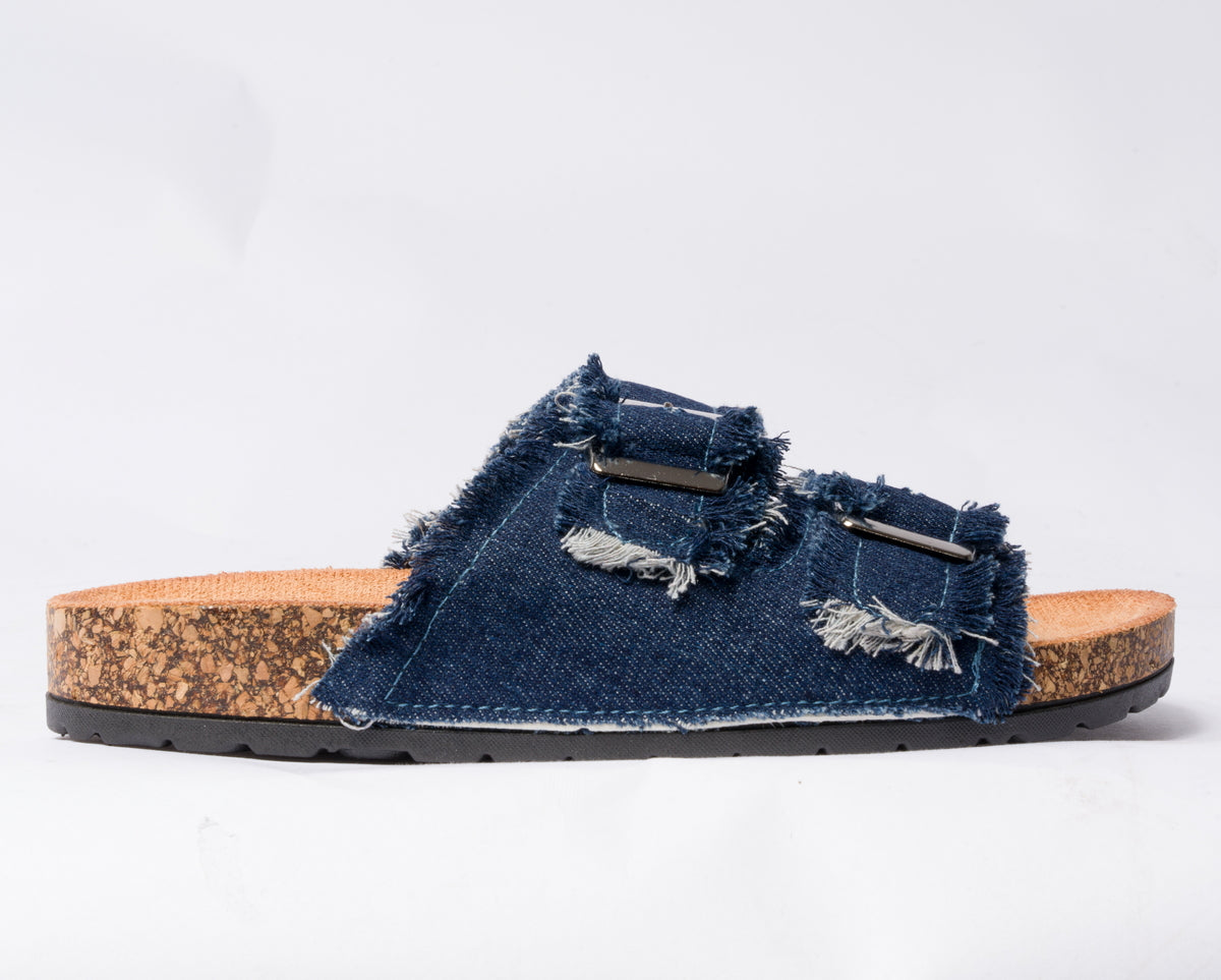 Sandalo con doppia fibbia regolabile in tessuto jeans - Blu