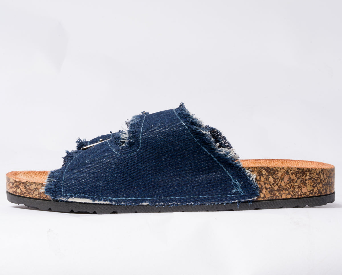 Sandalo con doppia fibbia regolabile in tessuto jeans - Blu