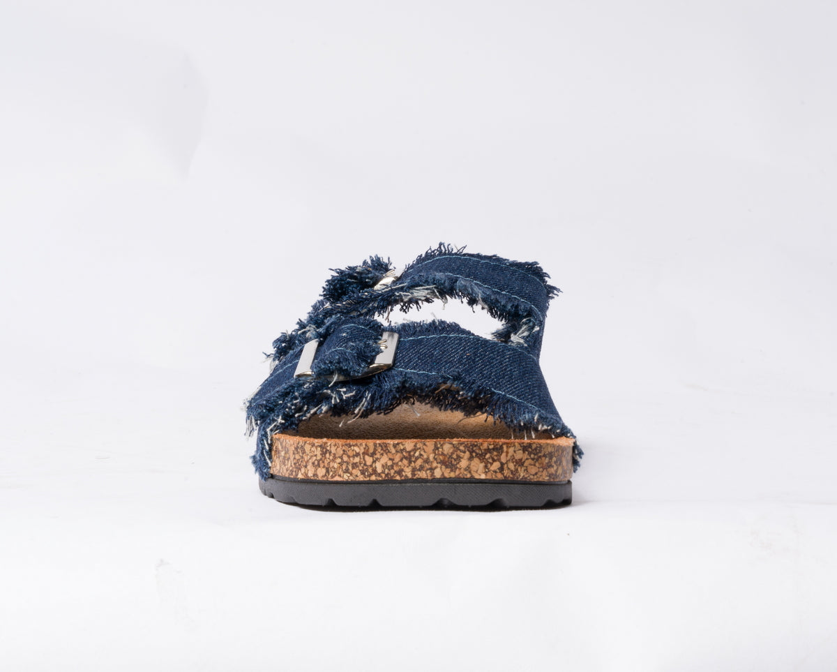 Sandalo con doppia fibbia regolabile in tessuto jeans - Blu