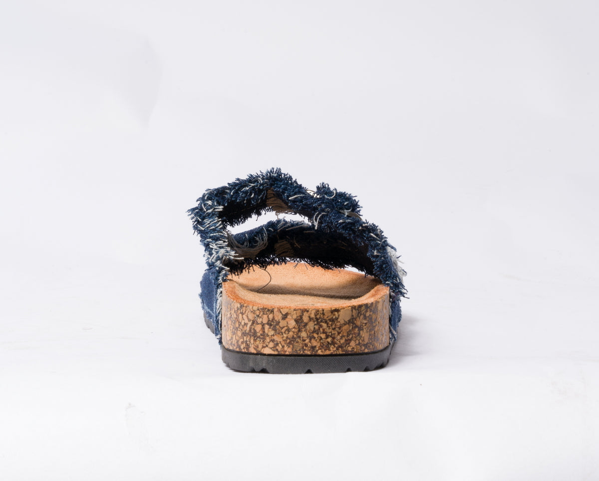 Sandalo con doppia fibbia regolabile in tessuto jeans - Blu