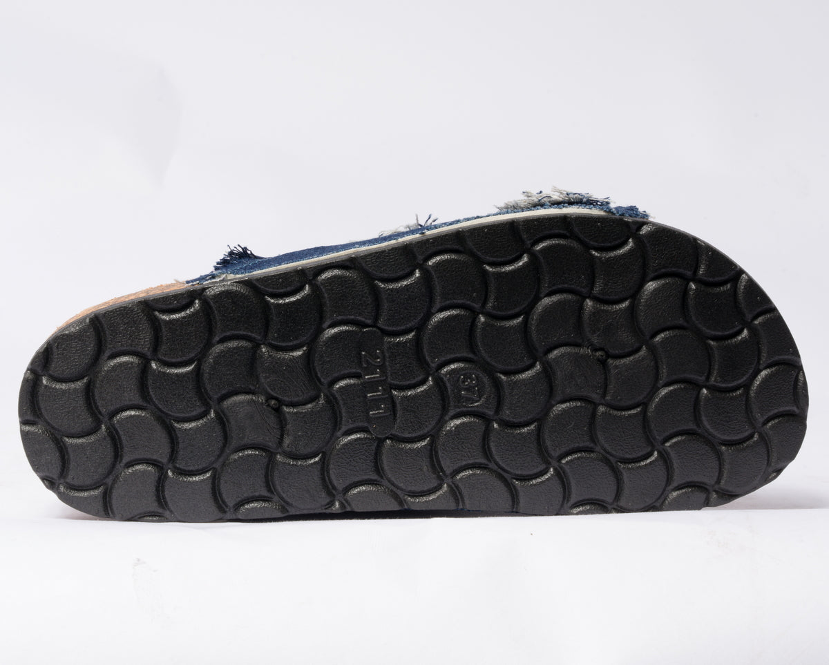 Sandalo con doppia fibbia regolabile in tessuto jeans - Blu