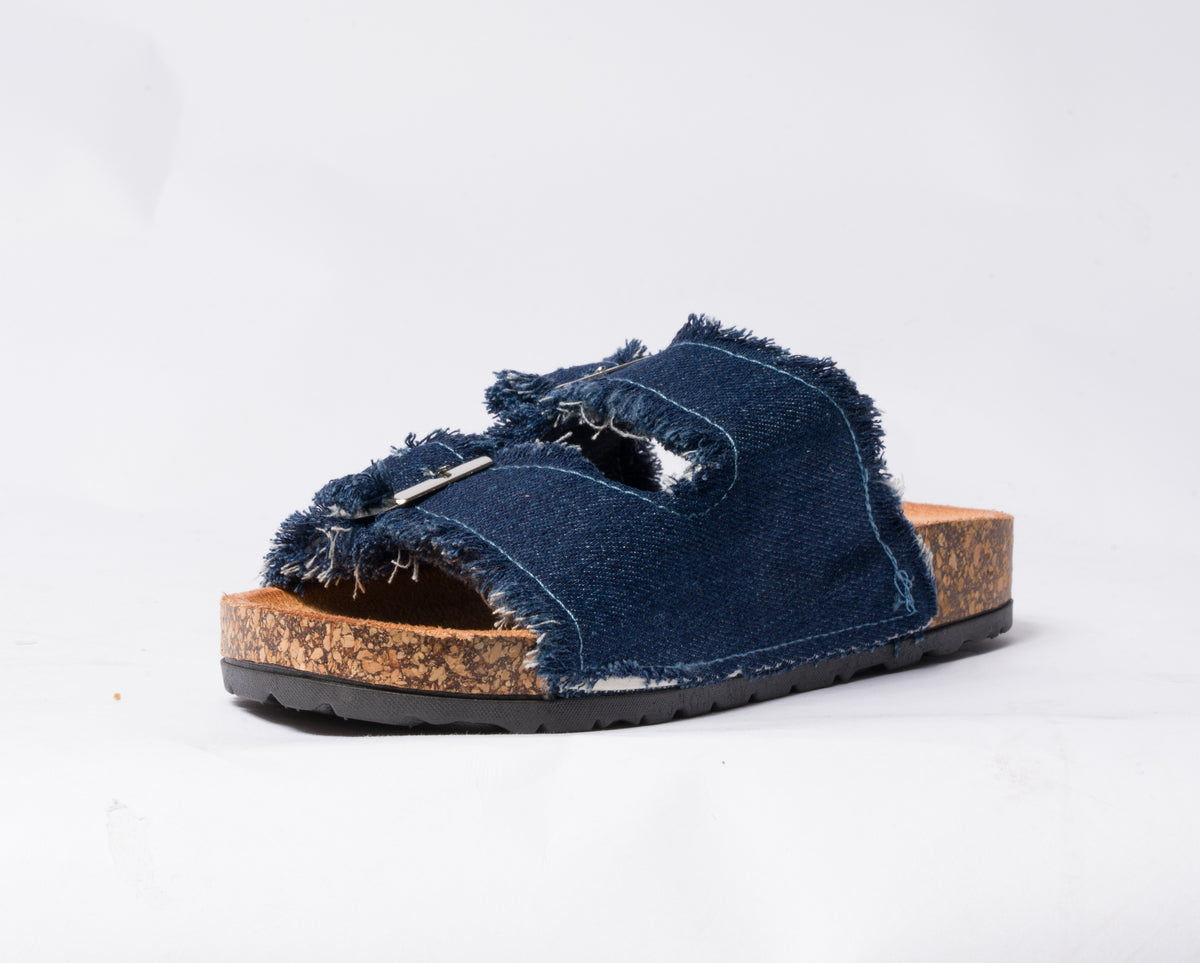 Sandalo con doppia fibbia regolabile in tessuto jeans - Blu