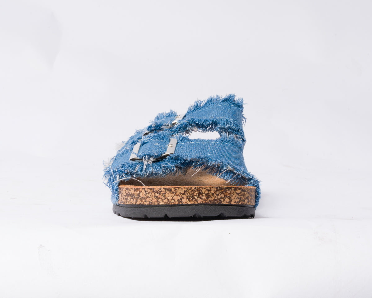 Sandalo con doppia fibbia regolabile in tessuto jeans - Azzurro