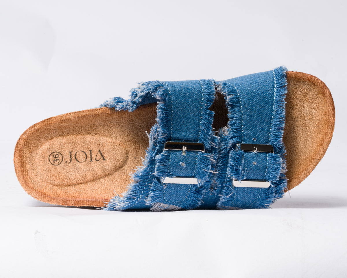 Sandalo con doppia fibbia regolabile in tessuto jeans - Azzurro