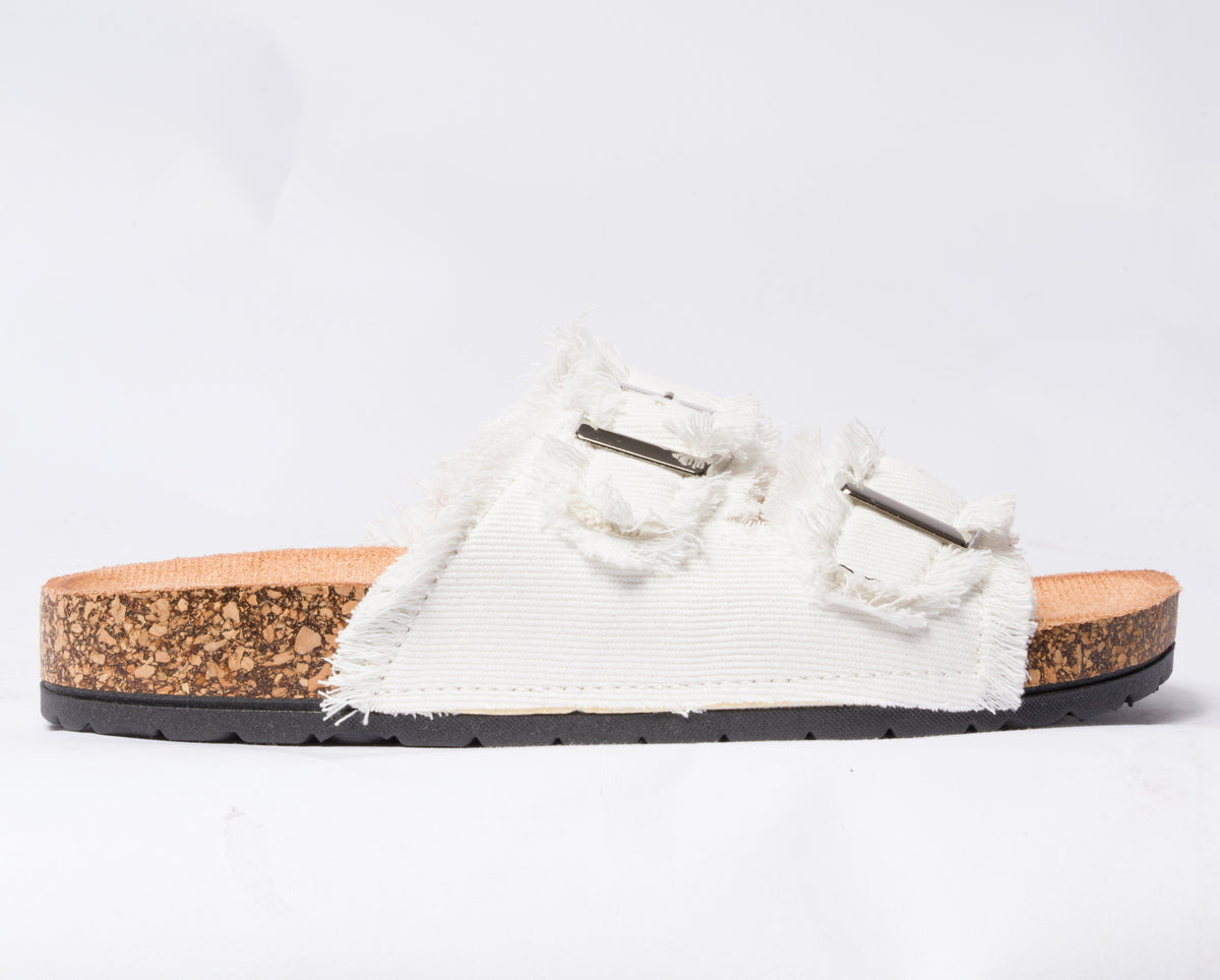 Sandalo con doppia fibbia regolabile in tessuto jeans - Bianco