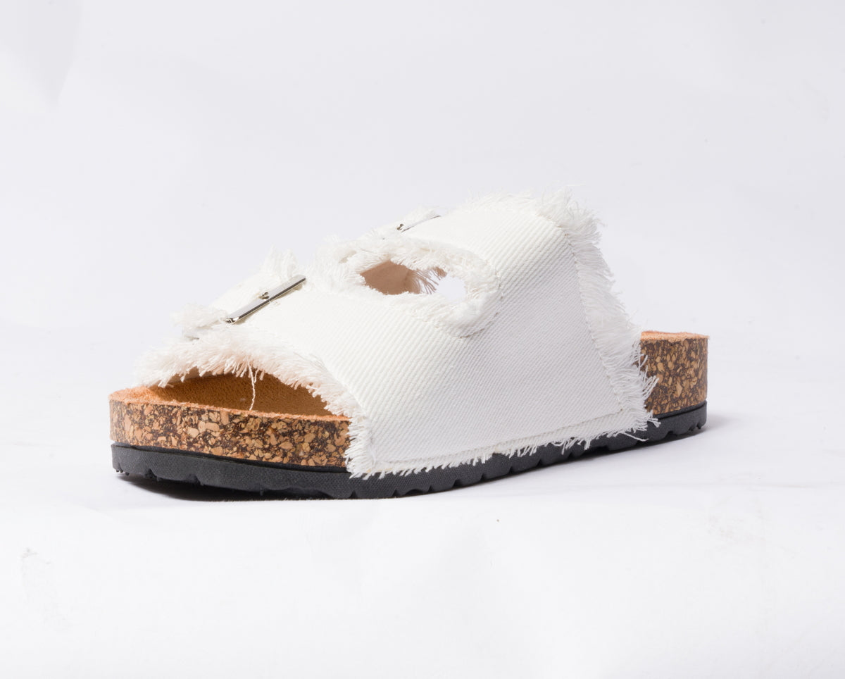 Sandalo con doppia fibbia regolabile in tessuto jeans - Bianco