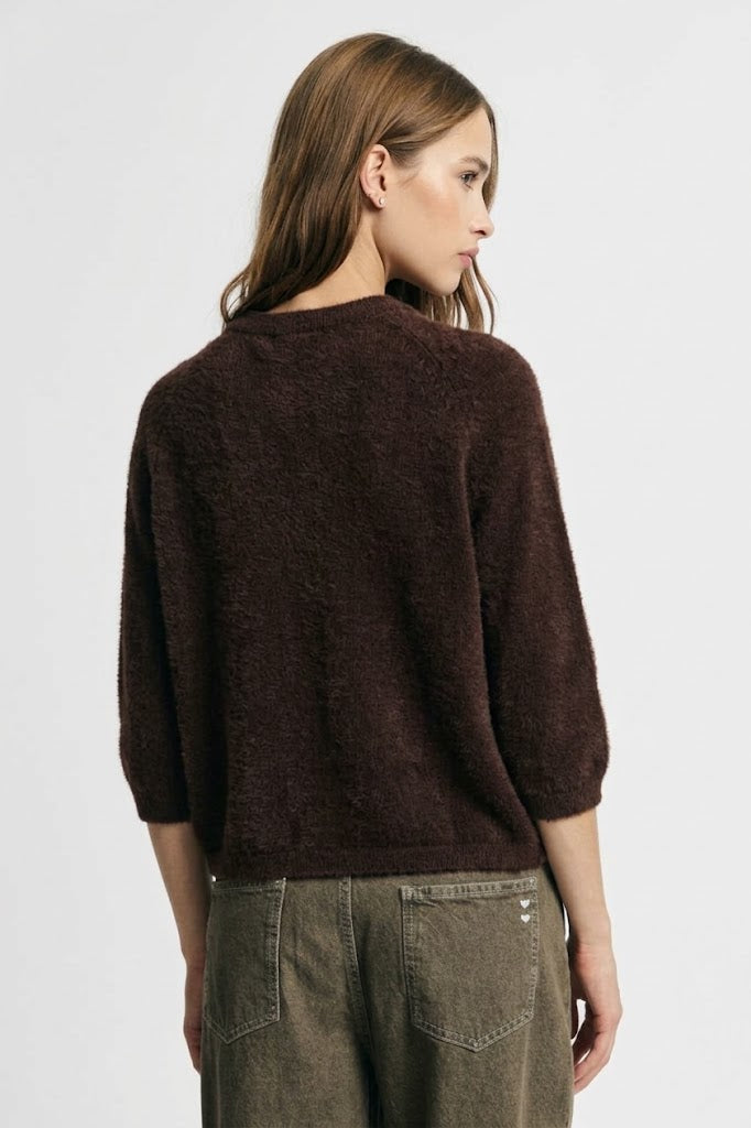 Maglione girocollo maniche 3/4 tinta unita Please - Moro