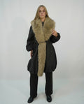 Cappotto con maxi collo in pelliccia e cintura - Please - Nero